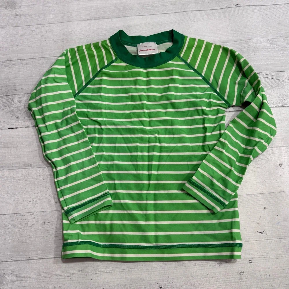 Hanna Andersson kids green striped long sleeve rash guard 110/5
